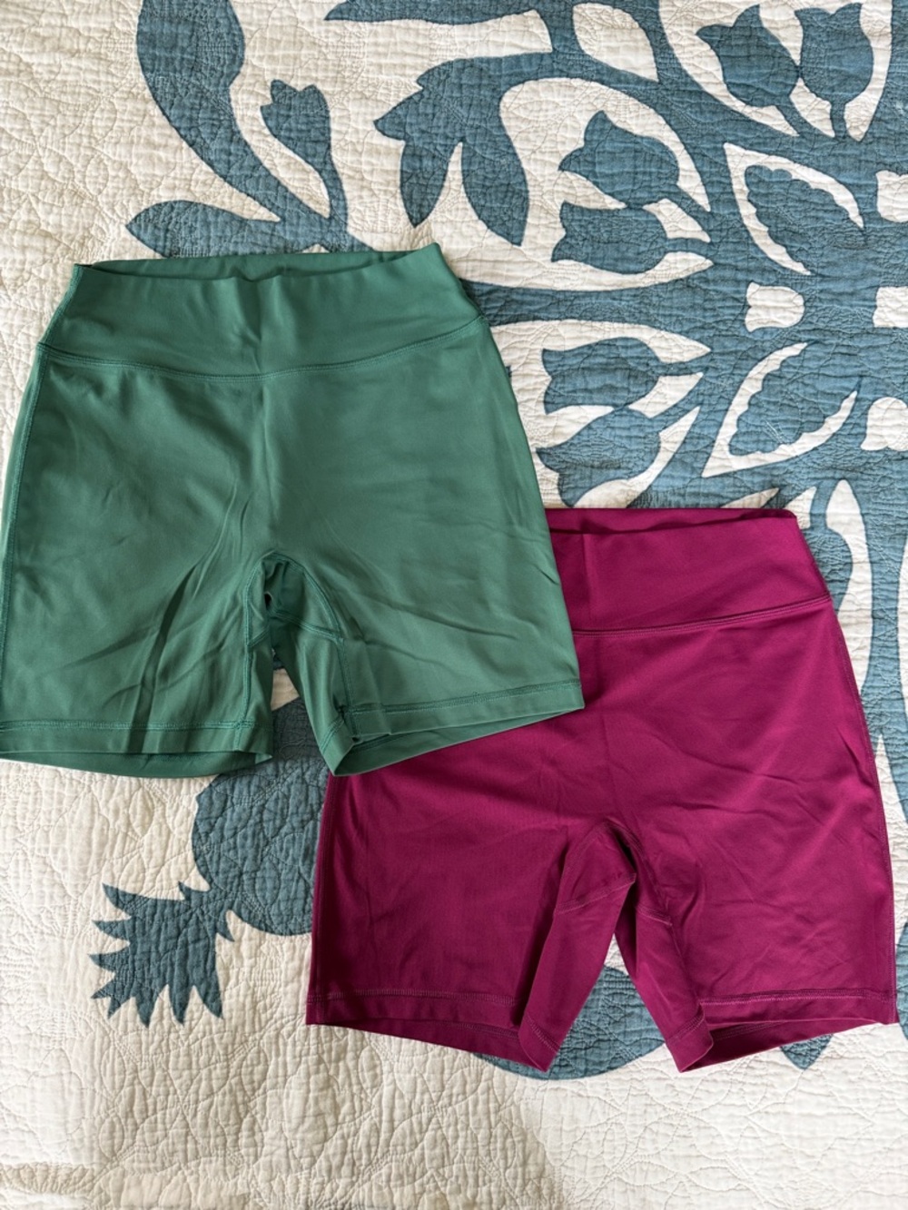 Women's Athletic Shorts - Green and Magenta High-Waist Performance Biker Shorts